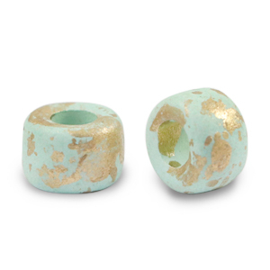 Perles en c&eacute;ramique DQ grecque gold spot 9mm Turquoise clair