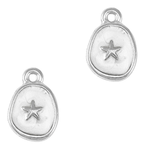 Breloques en m&eacute;tal DQ &eacute;toile de mer Argent&eacute; antique-blanc nacr&eacute; (sans nickel)