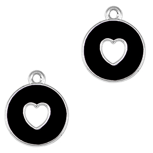 Breloques en m&eacute;tal DQ  coeur Argent&eacute; antique-noir (sans nickel)