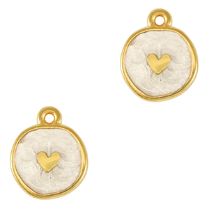 Breloques en m&eacute;tal DQ coeur Dor&eacute;-blanc nacr&eacute; (sans nickel)