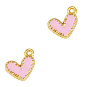Breloques en m&eacute;tal DQ coeur Dor&eacute;-rose lilas (sans nickel)