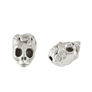 Perles en m&eacute;tal DQ t&ecirc;te de mort Argent&eacute; antique (sans nickel)