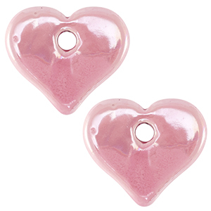 Perles en c&eacute;ramique DQ grecque coeur Rose