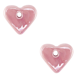 Perles en c&eacute;ramique DQ grecque coeur Rose