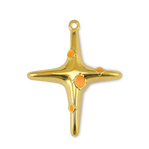 Breloques en m&eacute;tal DQ croix Orange-Dor&eacute; (sans nickel)