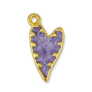 Breloques en m&eacute;tal DQ coeur Perle Violet-Dor&eacute; (sans nickel)