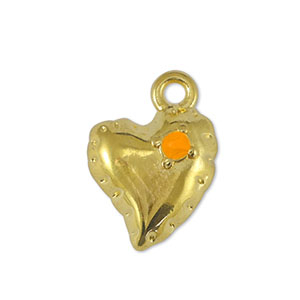 Breloques en m&eacute;tal DQ coeur Orange-Dor&eacute; (sans nickel)