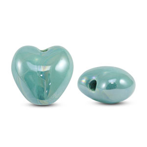 Perles en c&eacute;ramique DQ grecque coeur Turquoise
