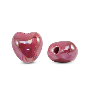 Perles en c&eacute;ramique DQ grecque coeur Rose magenta