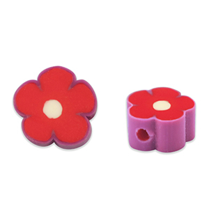 Perles en polym&egrave;re fleur Rouge-mauve violet