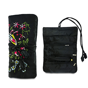 Trousse &agrave; bijoux de voyage avec fleurs Noir