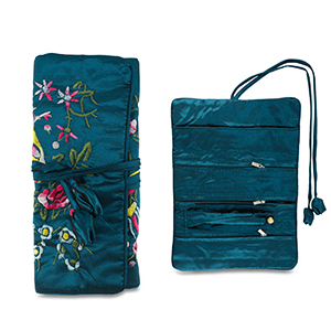 Trousse &agrave; bijoux de voyage avec fleurs Bleu sarcelle
