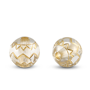 Perles acryliques rond avec motif zigzag Transparent-dor&eacute;