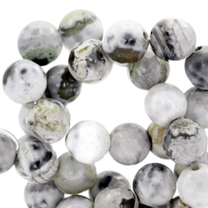 Pierres semi-pr&eacute;cieuses facett&eacute;es 8mm rond blanc-gris opal