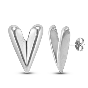 Boucles d'oreilles / puces d&rsquo;oreilles en acier Inox coeur Argent&eacute;