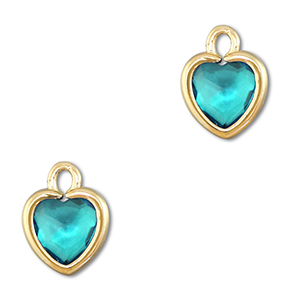 Pendentifs en verre Crystal glass coeur Azul aquamarina-dor&eacute;