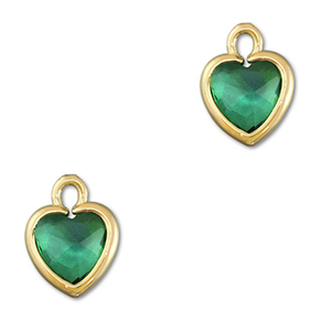 Pendentifs en verre Crystal glass coeur Vert &eacute;meraude-dor&eacute;
