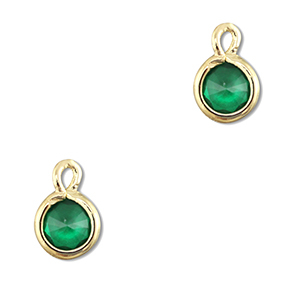 Pendentifs en verre Crystal glass rond Vert &eacute;meraude-dor&eacute;