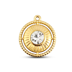 BY31&reg; Breloques en acier Inox rond avec bague Dor&eacute;-cristal