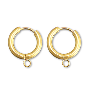 Boucles d'oreilles en acier inox cr&eacute;oles avec anneau 15mm Dor&eacute;