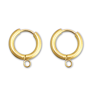 Boucles d'oreilles en acier inox cr&eacute;oles avec anneau 13mm Dor&eacute;