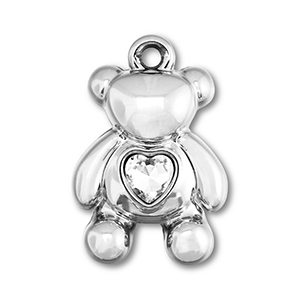 Pendentifs accroche-regard ourson avec c&oelig;ur Argent&eacute;