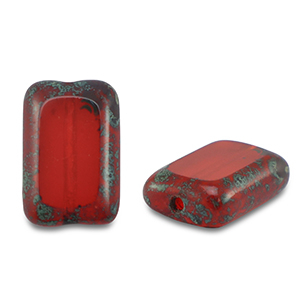 Perles tch&egrave;ques TCB rectangle 12x8mm Transparent rouge