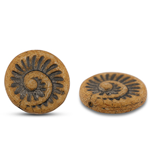 Perles tch&egrave;ques fossil shell 18mm Marron camel-anthracite