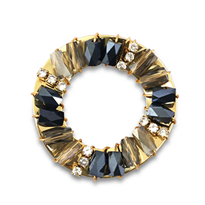 Boucles pendentifs facett&eacute;es rond Noir-gris transparent-dor&eacute;