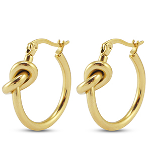 Boucles d'oreilles / cr&eacute;oles en acier Inox n&oelig;ud Dor&eacute;