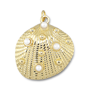 M&eacute;tal TQ laiton breloques coquille avec perles Dor&eacute;-blanc