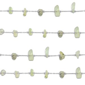 Appr&ecirc;ts en acier inox cha&icirc;ne maille jaseron Prehnite irr&eacute;gulier Argent&eacute;-vert clair