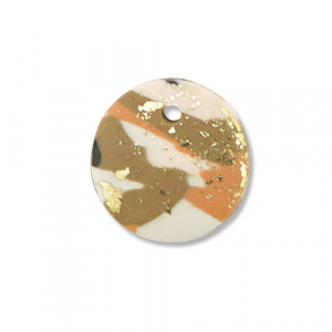Pendentifs en polym&egrave;re rond Marron-rose-blanc-dor&eacute;