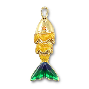 Breloques en m&eacute;tal poisson Dor&eacute;-jaune-bleu-vert
