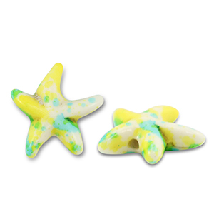 Perles en c&eacute;ramique &eacute;toile de mer Blanc cass&eacute;-bleu-jaune-vert