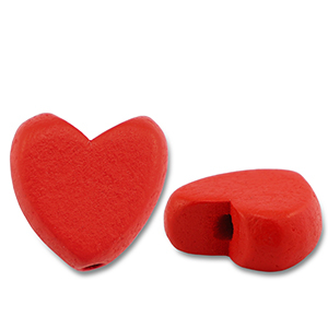 Perles en bois c&oelig;ur Rouge