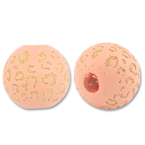 Perles en bois rond 16mm le motif Rose p&ecirc;che-naturel