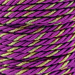 Cordon tendance torsad&eacute; 3mm Violet magenta-dor&eacute;