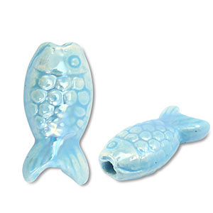 Perles en c&eacute;ramique DQ grecque poisson Bleu clair