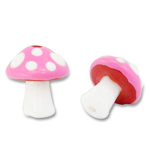 Perles en verre peintes &agrave; la main champignon Rose-blanc-rouge