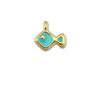 Breloques en m&eacute;tal DQ poisson Bleu turquoise-Dor&eacute; (sans nickel)