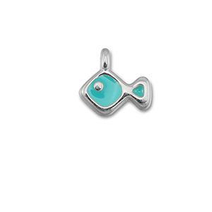 Breloques en m&eacute;tal DQ poisson Bleu turquoise-Argent&eacute; antique (sans nickel)