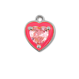 M&eacute;tal TQ laiton breloques coeur Argent&eacute;-n&eacute;on rose-rose clair