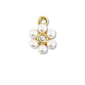 M&eacute;tal TQ laiton breloques fleur avec perles Dor&eacute;-blanc