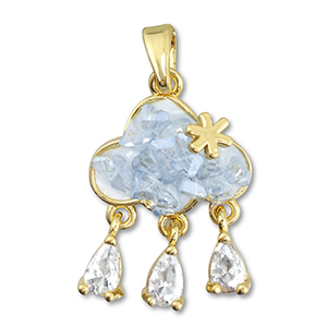 Breloques en laiton Eco-brass&reg; zirconium nuage Dor&eacute;-gris clair
