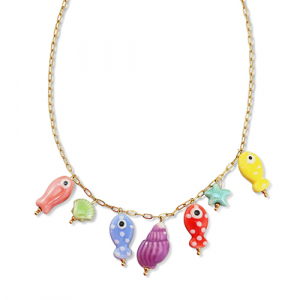 Colliers en acier Inox avec breloque poisson Dor&eacute;-multicolore