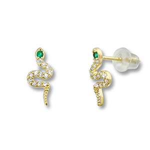M&eacute;tal TQ laiton boucles d'oreilles / puces d&rsquo;oreilles serpent Dor&eacute;-vert