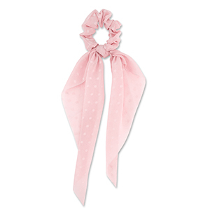 Elastique pour cheveux chouchou pois avec ruban Rose p&ecirc;che clair