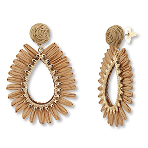 Boucles d'oreilles en raphia accroche-regard goutte Marron-marron clair-dor&eacute;