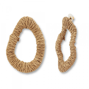 Boucles d'oreilles en raphia accroche-regard irr&eacute;gulier Marron clair-dor&eacute;